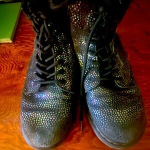 Dr Martens 1460 J Combat Boots Girl Size 3 Zipper Iridescent Dots Black Laces